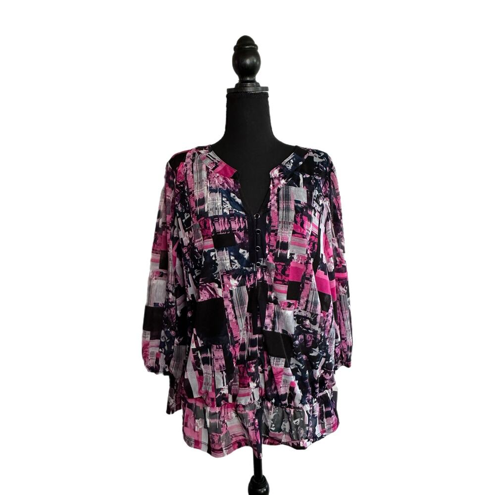 C22 Style & Co. Pink & Purple Patterned Blouse, 2x, NWT